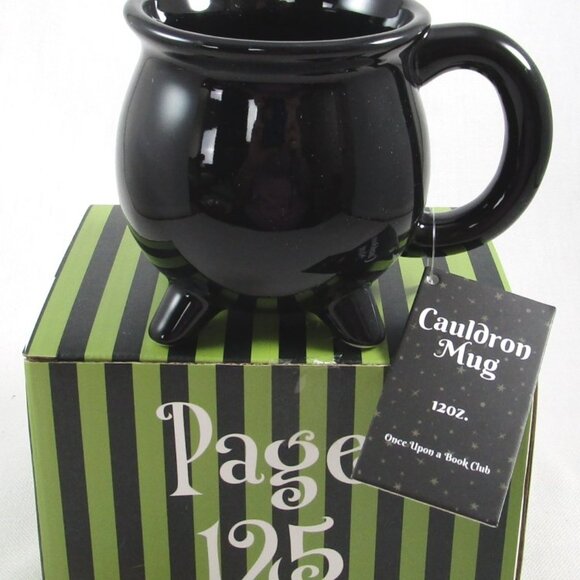 NIB Solid Black Ceramic Cauldron Mug Halloween, 12 oz., Once Upon A Book Club - Picture 2 of 4